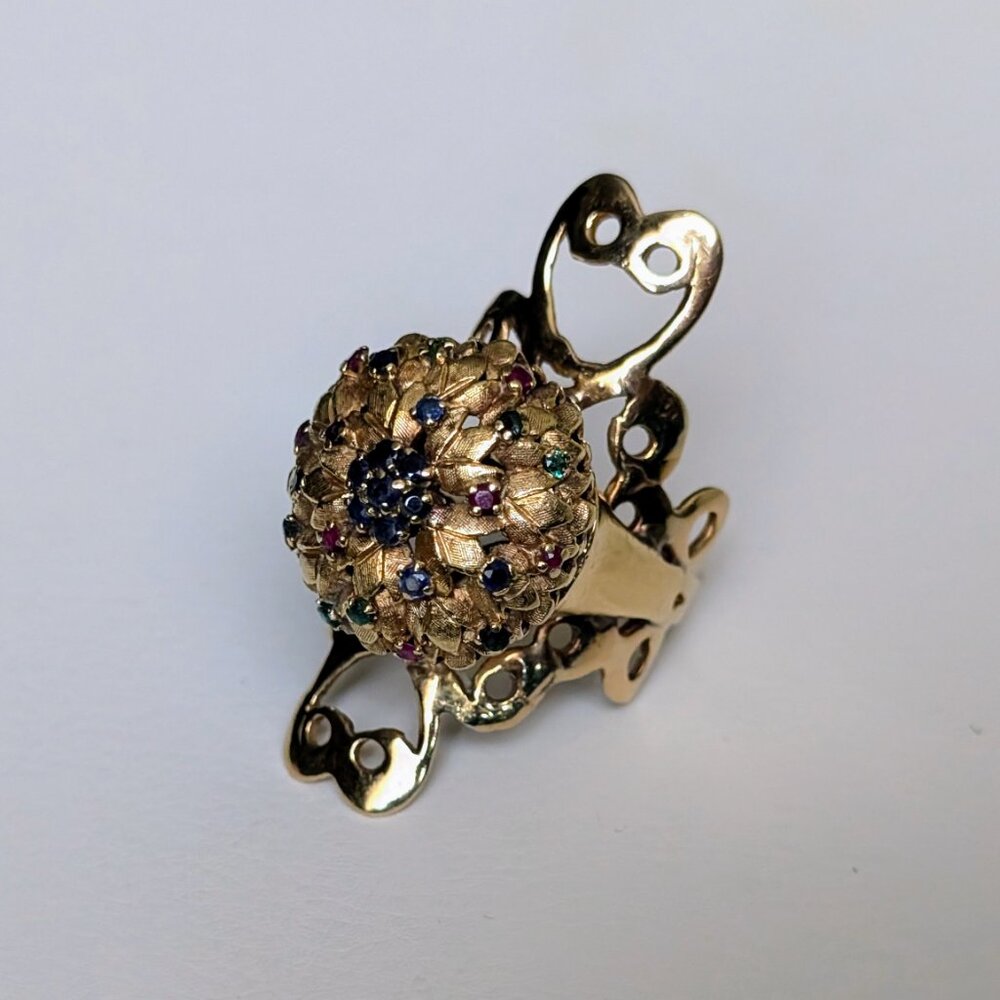 Antique Large Solid 14k Yellow Gold Ruby Sapphire… - image 6